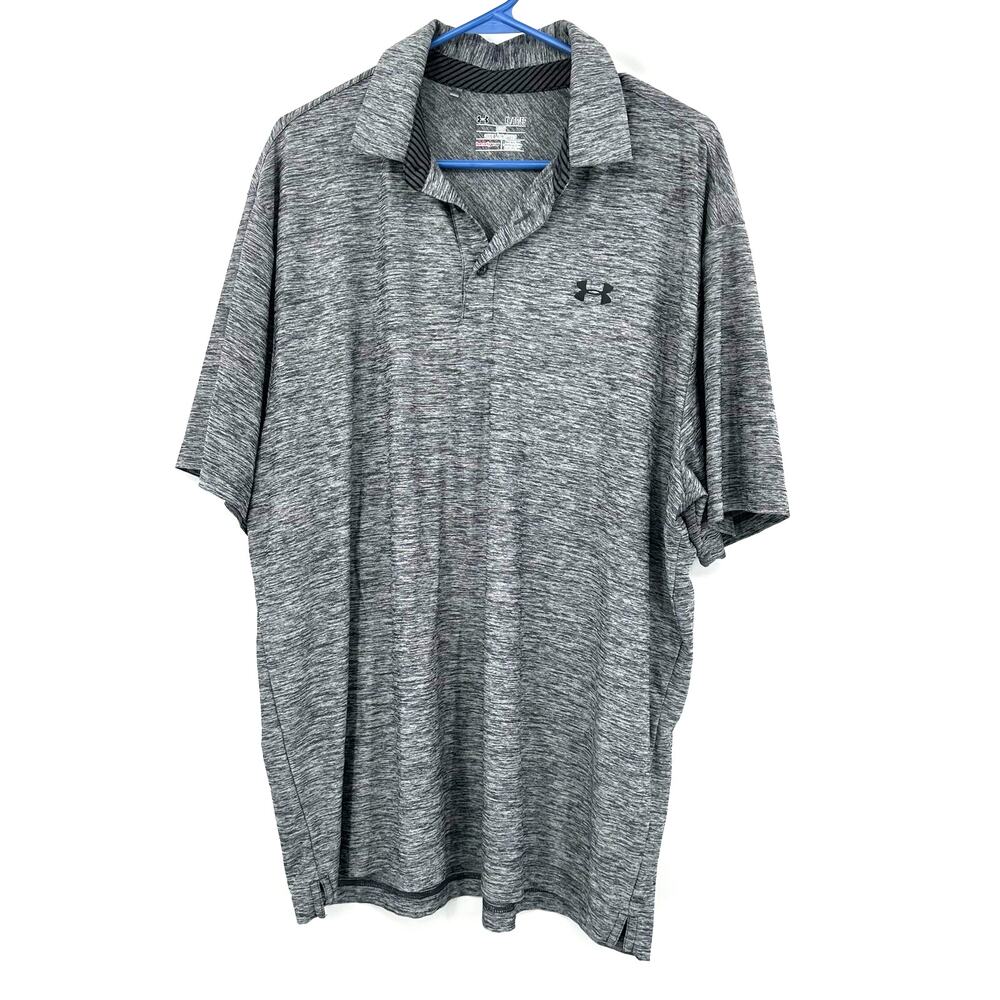 Under Armour Heatgear Size XL Short Sleeve Polo‎ Shirt Gray Loose Fit Sport Golf